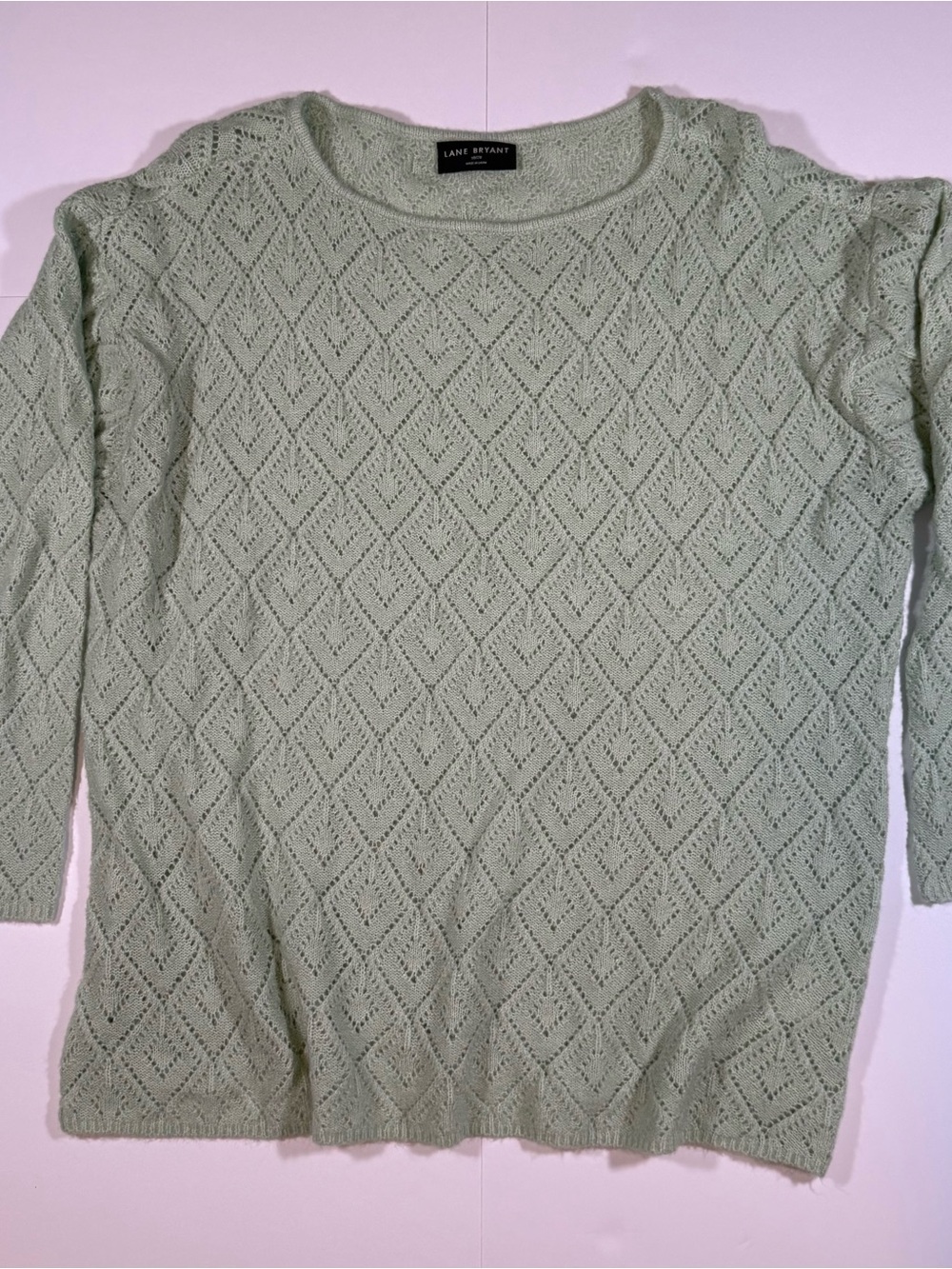 Lane Bryant Women’s Plus 18-20 Green Knit Pointelle Crewneck Pullover Sweater